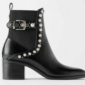 MID HEEL ANKLE BOOTS WITH FAUX PEARLS AND STUDS